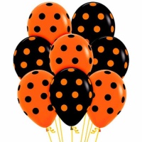 Ballons en latex avec pois orange et noirs - Sempertex - 12 unités