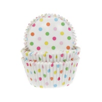 Capsules pour cupcakes blanches avec des pois colorés - House of Marie - 50 unités