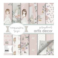 Kit de scrapbooking papiers, bloc et die cuts en bois de Communion Rose - Artis decor