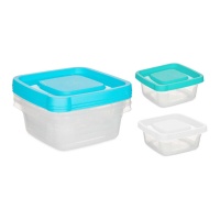 Boîte de 850 ml en plastique carrée assortie - 3 unités