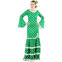 Costume de sévillane verte à pois blancs pour femme