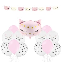 Pack de décoration pour fête de chat rose - 14 pièces