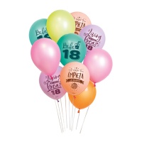 Ballons en latex assortis Joyeux 18e de 30 cm - 10 unités