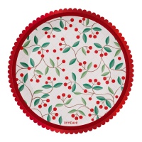 Assiettes de Noël avec gui de 23 cm - 6 unités