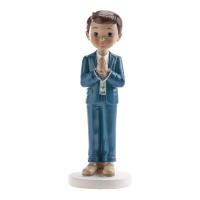 Figurine pour gâteau de ma Première Communion garçon avec chapelet de 16 cm