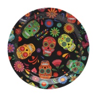 Assiettes de tête de mort mexicaine de 18 cm - 6 unités