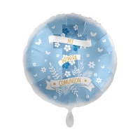 Ballon de Communion bleu avec papillons de 43 cm