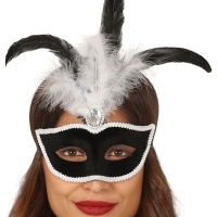 Masque noir avec strass et plume