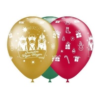 Ballons en latex des Rois Mages métallisés de motifs assortis de 28 cm - Balloonia - 50 unités