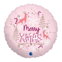 Ballon rond de Merry Xmas rose de 46 cm - Grabo