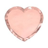 Assiettes de 21 cm en forme de coeur rose doré - 6 unités