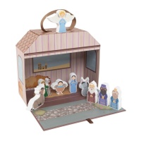 Figurines en bois de crèche avec mangeoire - 9 unités