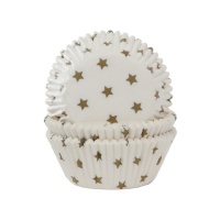 Capsules pour cupcakes blanches avec étoiles dorées - House of Marie - 50 unités