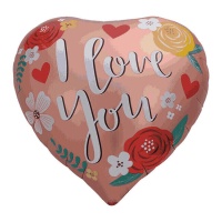 Ballon coeur 'Je T'aime' avec fleurs de 45 cm