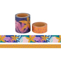 Ruban Washi avec fleurs et points - 5 m