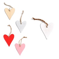 Pendentif en bois en forme de coeur avec ruban - 4 unités