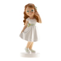 Figurine pour gâteau de ma première communion fille avec robe courte - 15,8 cm