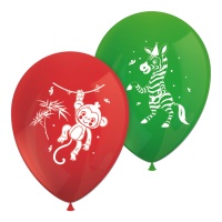 Ballons en latex animaux de la jungle de 30 cm - 8 unités