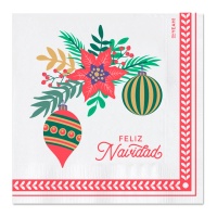 Serviettes à motifs de boules de Noël de 16,5 cm - 30 unités