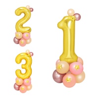 Bouquet de ballons en forme de nombre doré et rose - 19 pièces