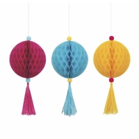 Suspension nid boule rose, bleu et jaune de 40,6 cm - 3 unités