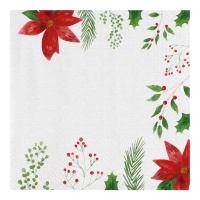 Serviettes de Noël avec Poinsettia de 16,5 x 16,5 cm - 16 unités