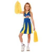 Déguisement de pom-pom girl bleu et jaune pour fille