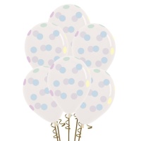 Ballons en latex transparents avec des points multicolores pastel de 30 cm - Sempertex - 12 unités