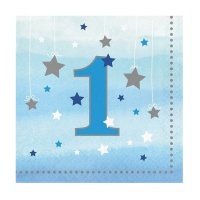 Serviettes pour le premier anniversaire bleu de 16,5 x 16,5 cm - 16 unités