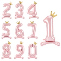 Ballon chiffre rose avec couronne de 84 cm - PartyDeco - 1 unité