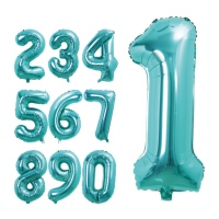 Ballon chiffre bleu turquoise de 80 cm - 1 unité