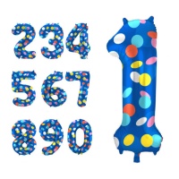 Ballon numéro Colorful Dots de 86 cm - Folat - 1 unité