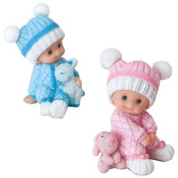 Figure pour gâteau de baptême de bébé assis avec peluche - 40 x 6,8 cm