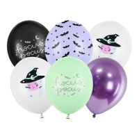 Ballons en latex d'Halloween Hocus Pocus avec sorcière de 30 cm - PartyDeco - 6 unités