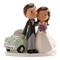 Figurine pour gâteau de mariage avec mariés en voiture de 12 cm - Dekora