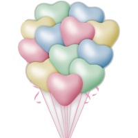 Ballons en latex en forme de coeur aux couleurs pastel - 12 unités