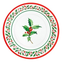 Assiettes de Noël en houx de 23 cm - 6 unités