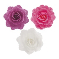 Gaufrettes fleur de rose assorties de 6,5 cm - Dekora - 15 unités