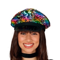 Casquette de police à paillettes multicolores