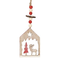 Pendentif de maisonnette de Noël en bois de 6 x 9 cm