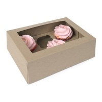 Boîte pour 6 cupcakes couleur kraft - 2 unités