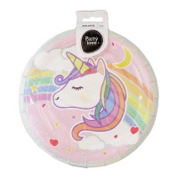 Assiettes Licorne avec arc-en-ciel pastel de 23 cm - 8 unités