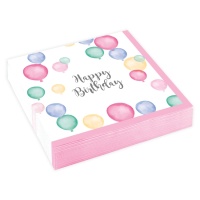 Serviettes d'anniversaire « Joyeux Anniversaire » avec ballons de 12,5 x 12,5 cm - 20 unités