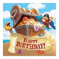 Serviettes Joyeux Anniversaire de Bateau Pirate de 16,5 x 16,5 cm - 16 unités