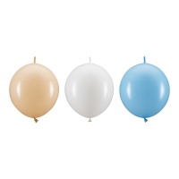 Ballons en latex de 33 cm en blanc, crème et bleu - 20 unités