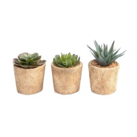 Plante artificielle de cactus avec pot couleur ciment brique assorti de 12 x 11 cm